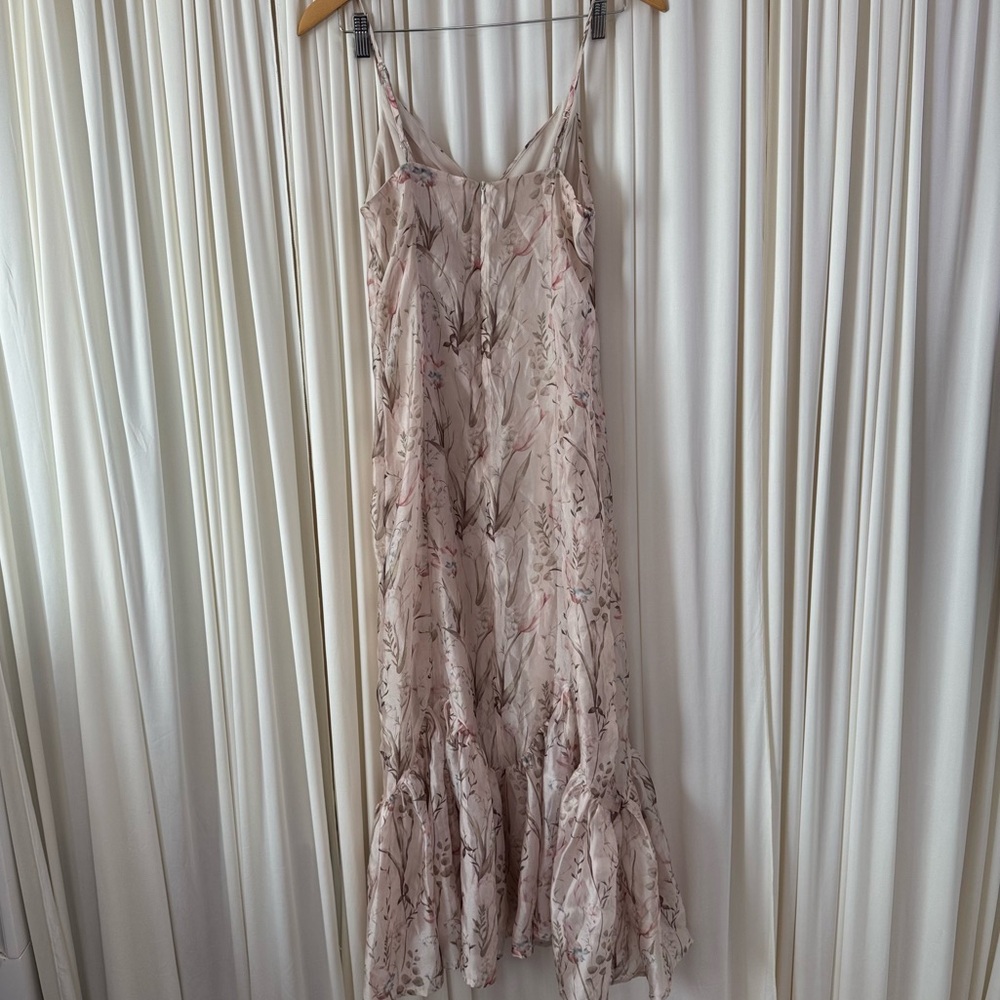 Storia Tulip FishTail Midi Dress Cream Floral Ruffle Holiday Party Festive Sz S - Picture 5 of 7